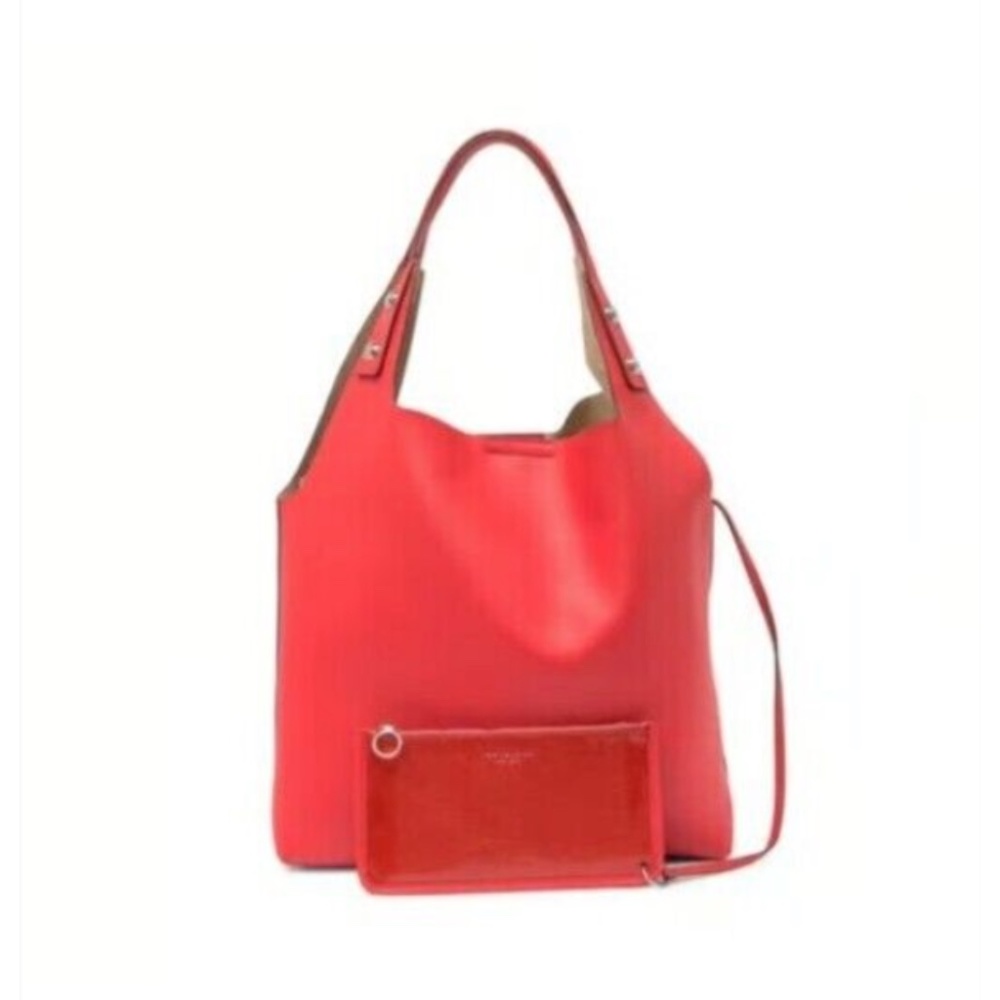 Tory Burch Leather Two Tone Tomato Red Tote
